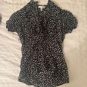 Joie Short Sleeve Ruffle Black White Polka Dot Top Size XS